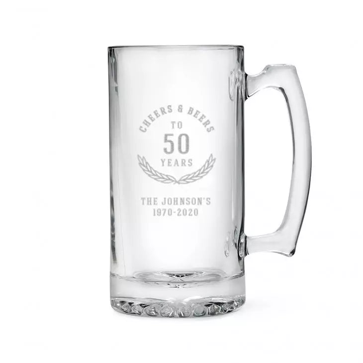 Personalized 25 Oz Glass Beer Mug - Cheers And Beers Engraving