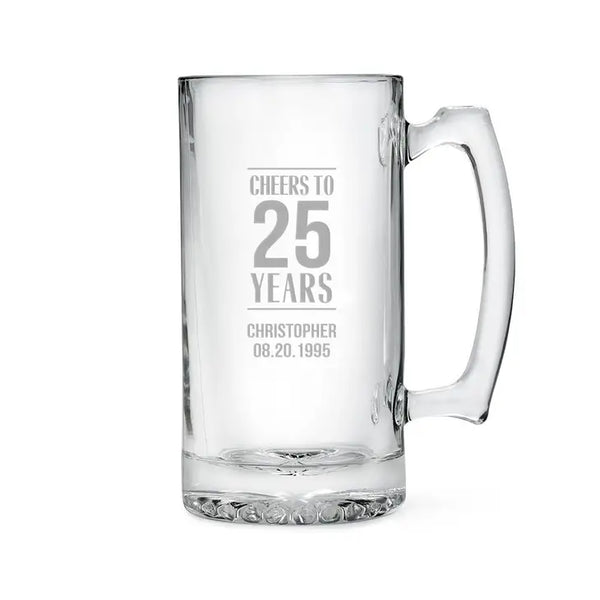 Personalized 25 Oz Glass Beer Mug - Cheers To The Years Engraving