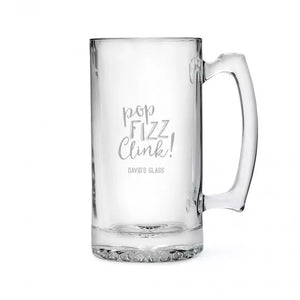 Personalized 25 Oz Glass Beer Mug - Pop Fizz Clink Engraving