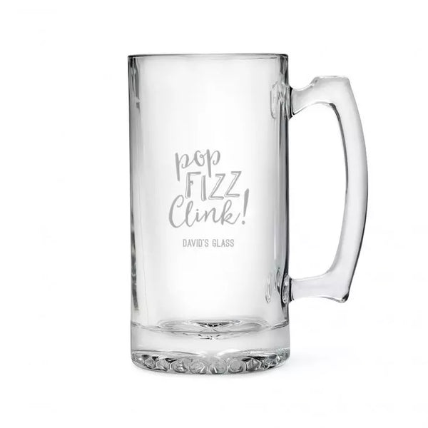 Personalized 25 Oz Glass Beer Mug - Pop Fizz Clink Engraving