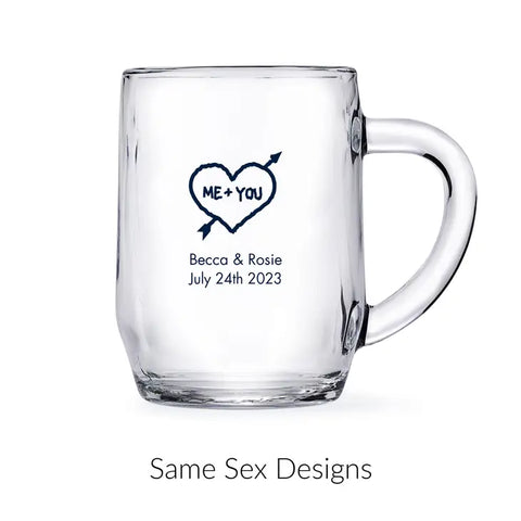 Personalized 11 oz. Clear Glass Coffee Mug Wedding Favor - Same Sex | + More Designs