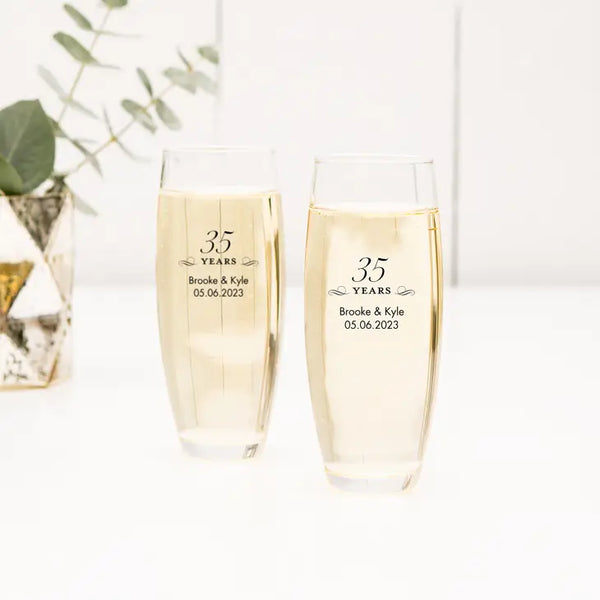 Personalised 9 oz. Stemless Toasting Champagne Flute Favour - Anniversary | More Occasions