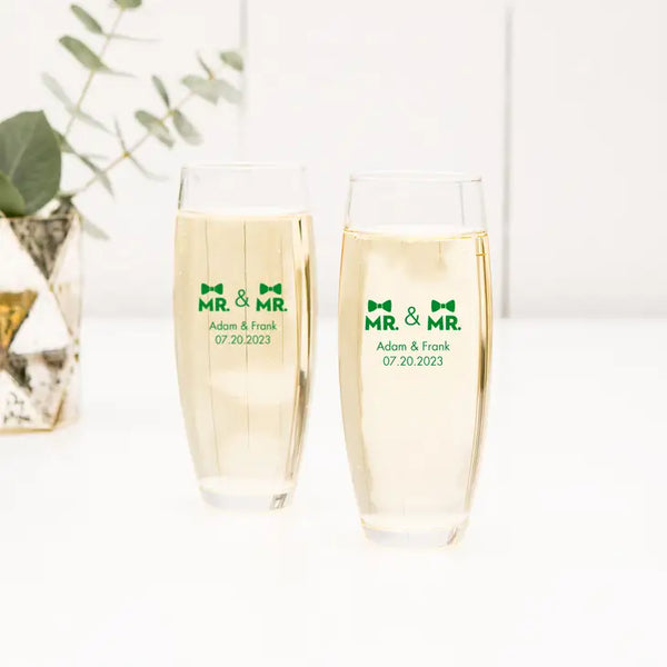 Personalised 9 oz. Stemless Toasting Champagne Flute Wedding Favor - LGBTQ+ | More Designs