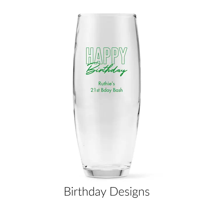 Personalised 9 oz. Stemless Toasting Champagne Flute Favour - Birthday | More Occasions