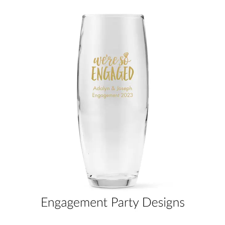 Personalised 9 oz. Stemless Toasting Champagne Flute Wedding Favour - Engagement Party | More Occasions