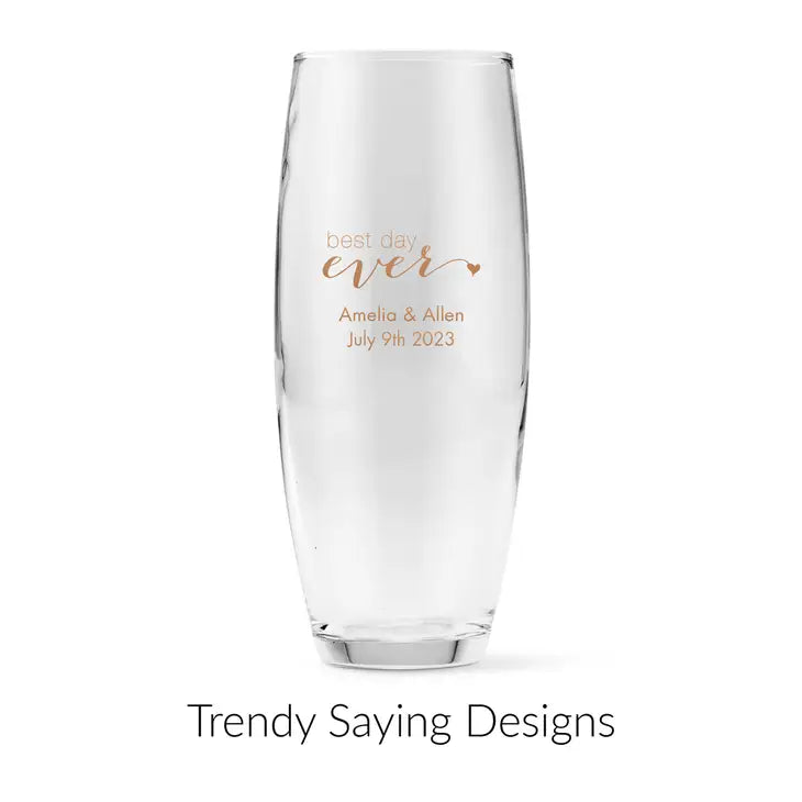 Personalized 9 oz. Stemless Toasting Champagne Flute Wedding Favour - Trendy Sayings | More Designs