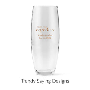 Personalized 9 oz. Stemless Toasting Champagne Flute Wedding Favour - Trendy Sayings | More Designs