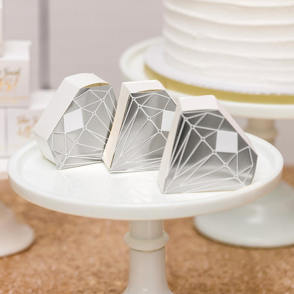 Diamond Favor Box With Metallic Silver - Set of 10