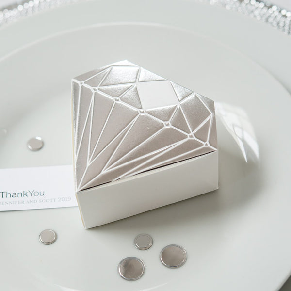 Diamond Favor Box With Metallic Silver - Set of 10