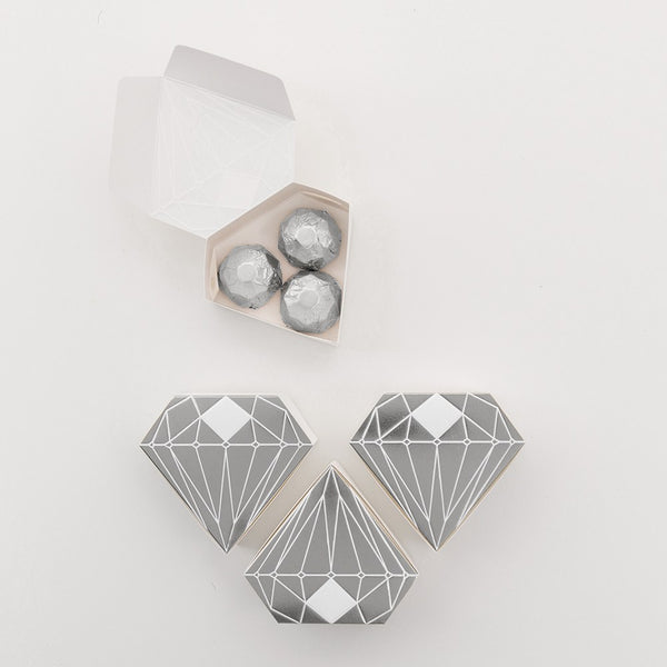 Diamond Favor Box With Metallic Silver - Set of 10