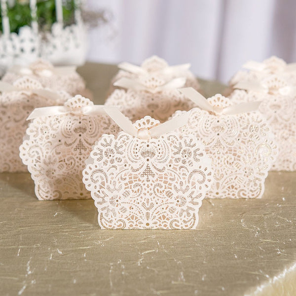 Luscious Foil Lace Favor Box With Ribbon - Set of 10