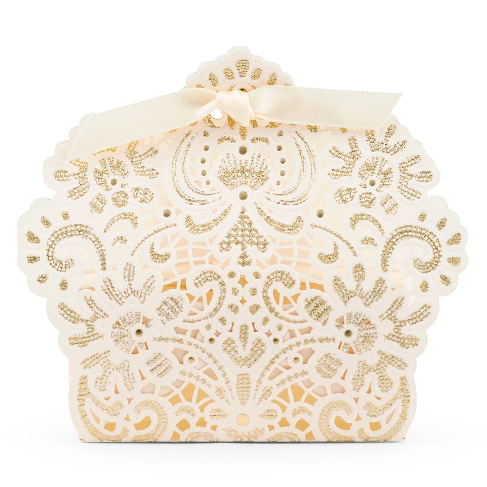 Luscious Foil Lace Favor Box With Ribbon - Set of 10