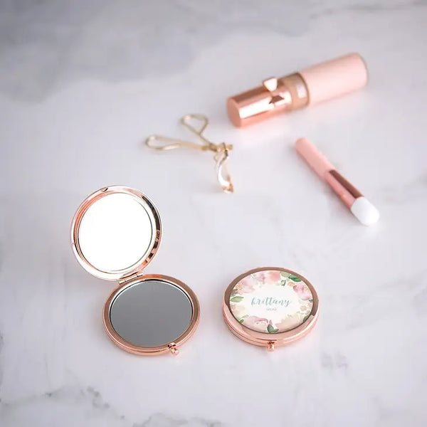 Personalized Engraved Bridal Party Pocket Compact Mirror - Garden Party - ROSE GOLD/COPPER