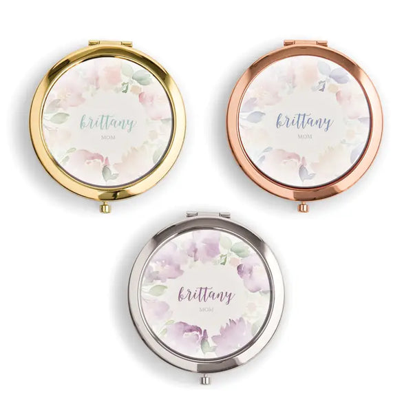 Personalized Engraved Bridal Party Pocket Compact Mirror - Garden Party - ROSE GOLD/COPPER