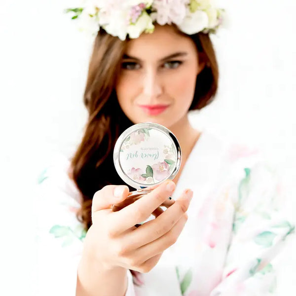 Personalized Engraved Bridal Party Pocket Compact Mirror - Flower Girl Garden Party