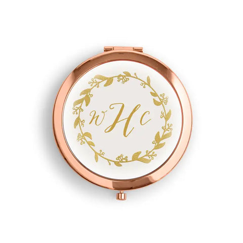 Personalized Engraved Bridal Party Compact Mirror - Gold Wreath