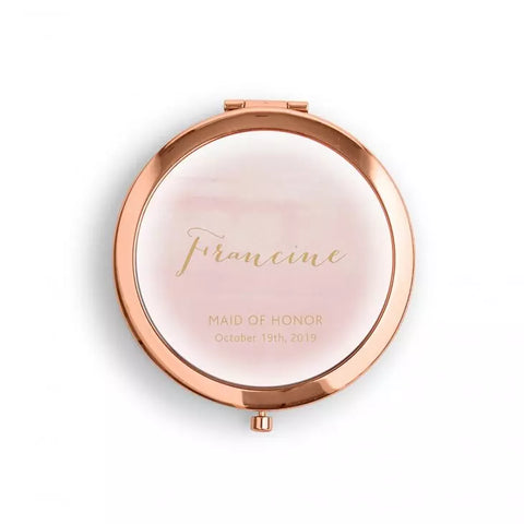 Personalized Engraved Bridal Party Pocket Compact Mirror - Aqueous - ROSE GOLD/COPPER