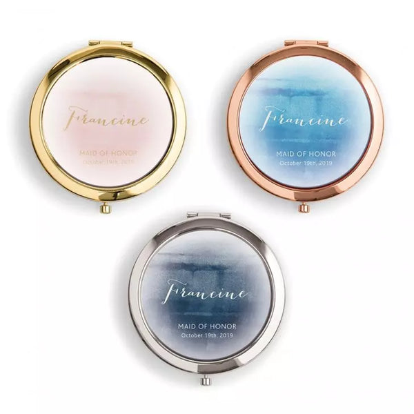 Personalized Engraved Bridal Party Pocket Compact Mirror - Aqueous - ROSE GOLD/COPPER