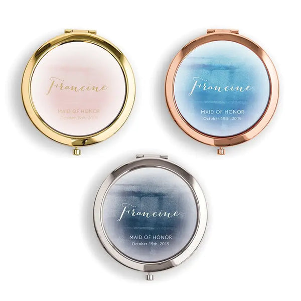 Personalized Engraved Bridal Party Pocket Compact Mirror - Aqueous - GOLD