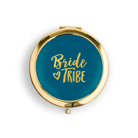 Personalized Engraved Faux Leather Compact Mirror - Bride Tribe