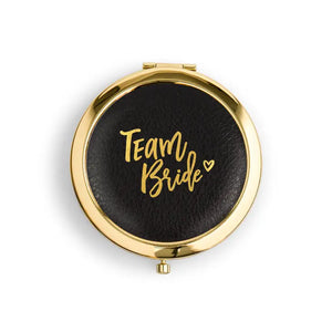 Personalized Engraved Faux Leather Compact Mirror - Team Bride