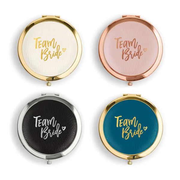 Personalized Engraved Faux Leather Compact Mirror - Team Bride