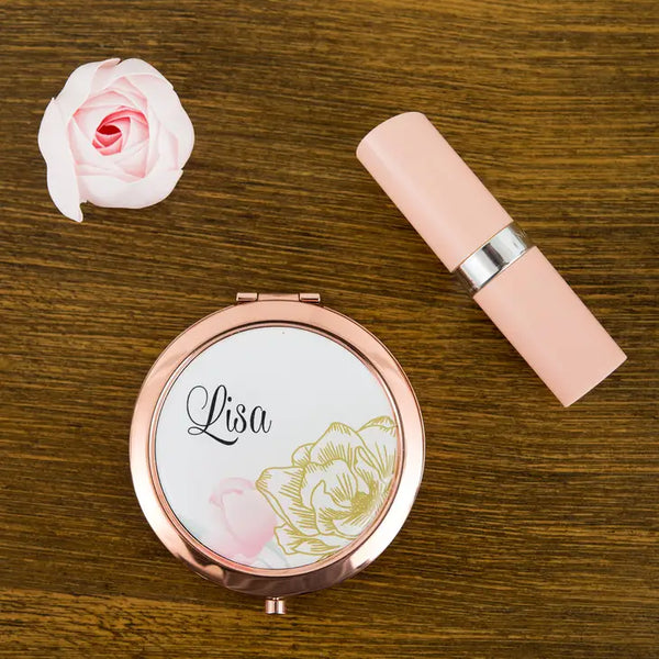 Personalized Engraved Bridal Party Compact Mirror - Modern Floral