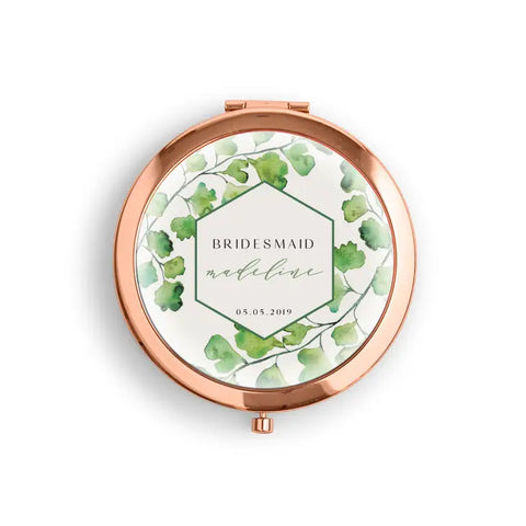 Personalized Engraved Bridal Party Pocket Compact Mirror - Greenery