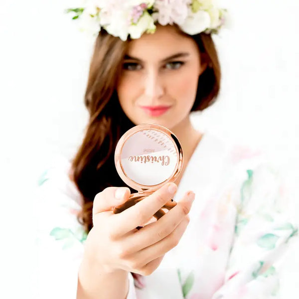 Personalized Engraved Bridal Party Pocket Compact Mirror - Retro Luxe Blush