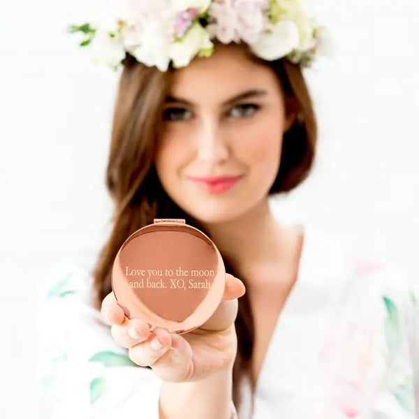 Personalized Engraved Bridal Party Pocket Compact Mirror - Retro Luxe Blush