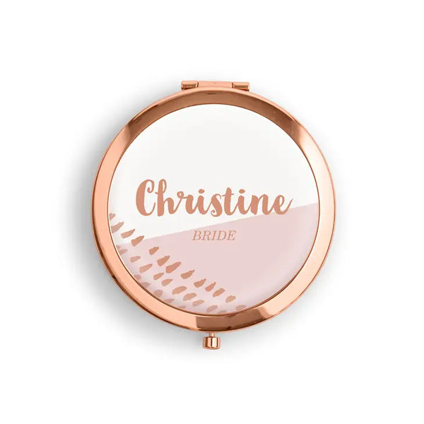 Personalized Engraved Bridal Party Pocket Compact Mirror - Retro Luxe Blush