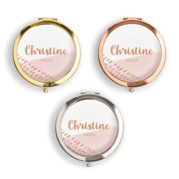 Personalized Engraved Bridal Party Pocket Compact Mirror - Retro Luxe Blush