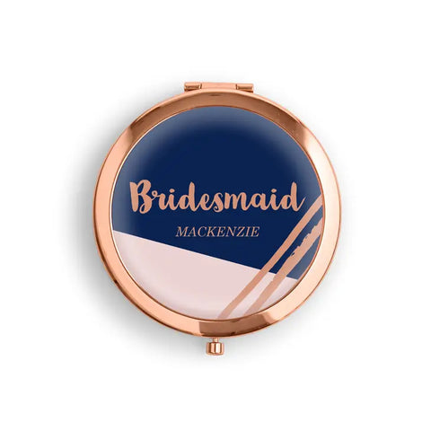 Personalized Engraved Bridal Party Pocket Compact Mirror - Retro Luxe Navy