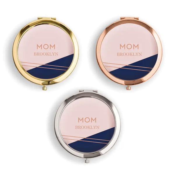 Personalized Engraved Bridal Party Pocket Compact Mirror - Retro Luxe