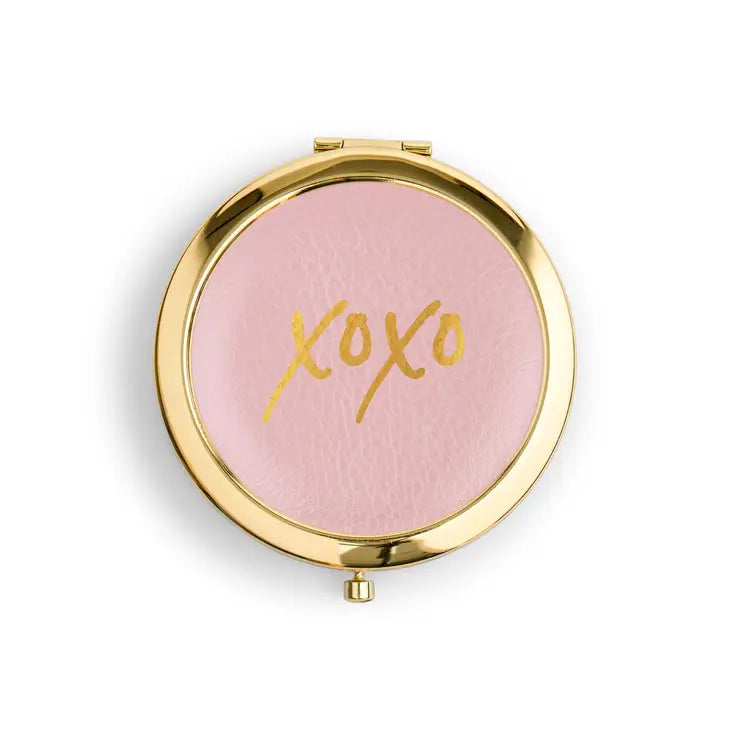 Personalized Engraved Faux Leather Compact Mirror - XOXO