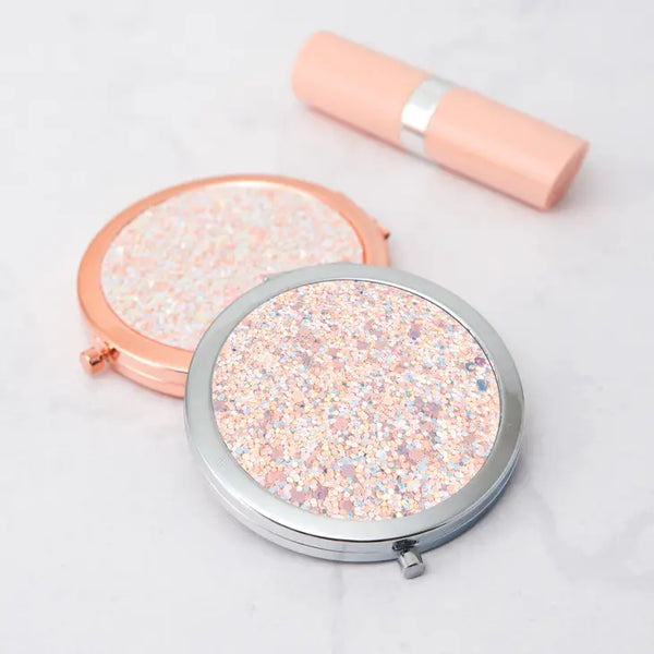 Personalized Rose Gold Glitter Compact Mirror