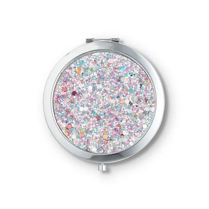 Personalized Silver Rainbow Glitter Compact Mirror