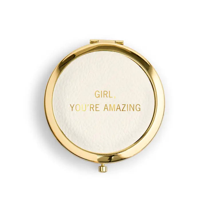 Personalized Engraved Faux Leather Compact Mirror - You're Amazing