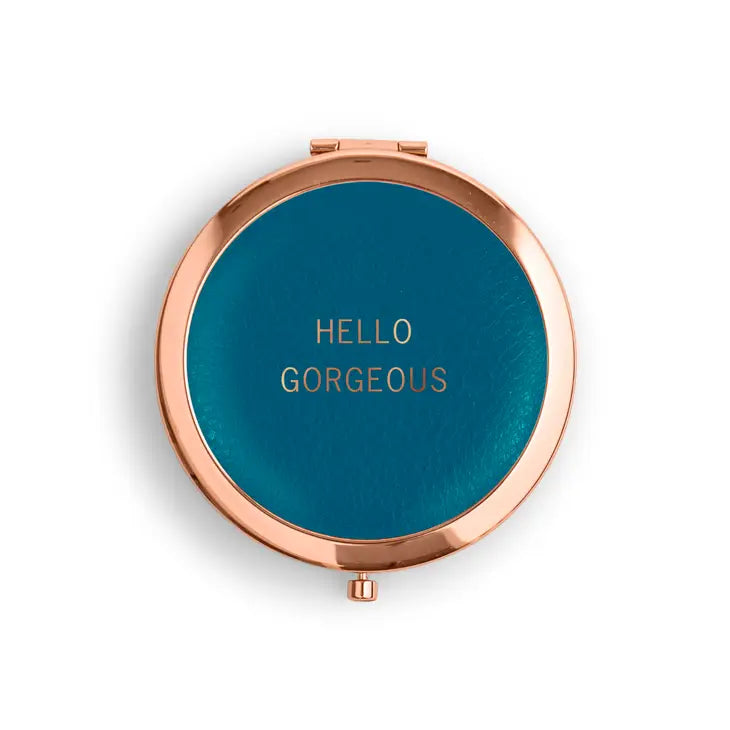 Personalized Engraved Faux Leather Compact Mirror - Hello Gorgeous