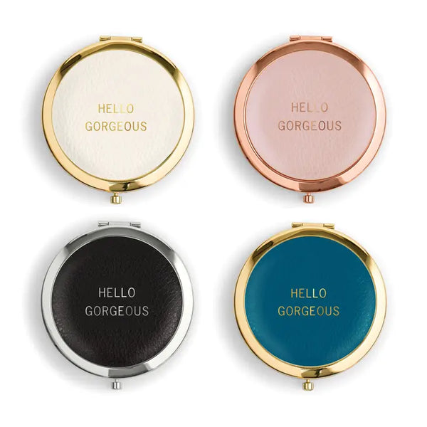 Personalized Engraved Faux Leather Compact Mirror - Hello Gorgeous