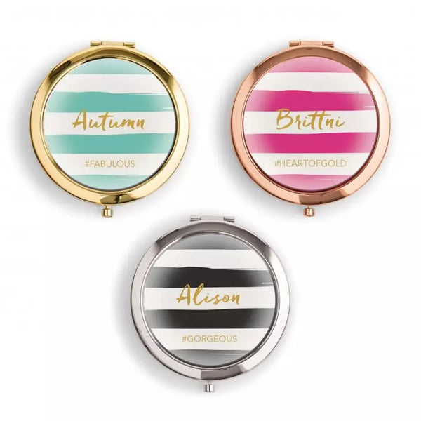 Personalized Engraved Bridal Party Compact Mirror - Horizontal Stripe