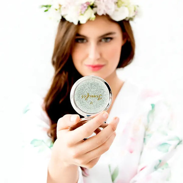 Personalized Engraved Bridal Party Compact Mirror - Sweet Heart