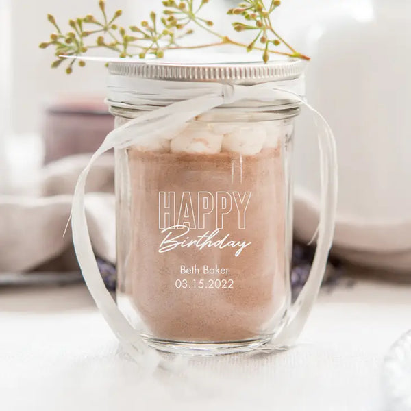 Personalised 8 oz. Glass Mason Jar with Lid Options Favour - Birthday | More Occasions