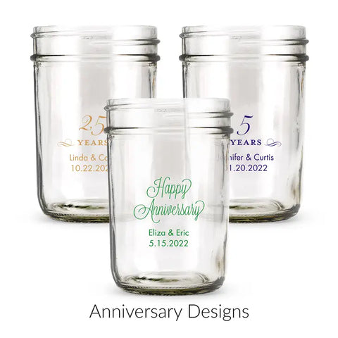 Personalised 8 oz. Glass Mason Jar Favour with Lid Options - Anniversary | More Occasions