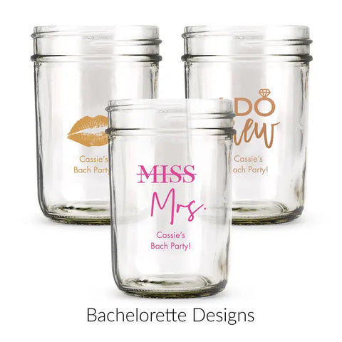 Personalised 8 oz. Glass Mason Jar Wedding Favour with Lid Options - Bachelorette | More Occasions