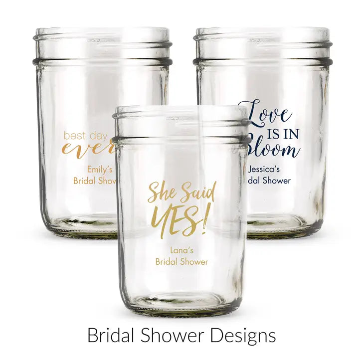 Personalised 8 oz. Glass Mason Jar Wedding Favour with Lid Options - Bridal Shower | More Occasions