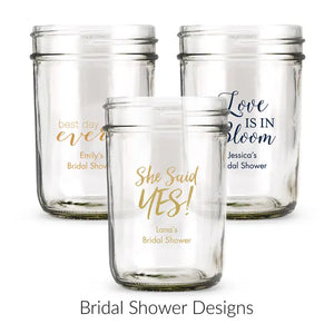 Personalised 8 oz. Glass Mason Jar Wedding Favour with Lid Options - Bridal Shower | More Occasions