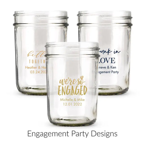 Personalised 8 oz. Glass Mason Jar Wedding Favour with Lid Options - Engagement Party | More Occasions