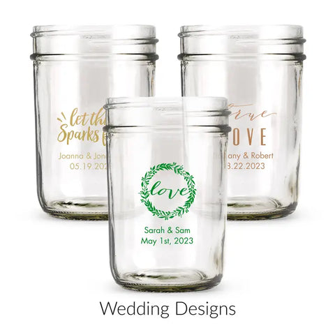 Personalized 8 oz. Glass Mason Jar Wedding Favour with Lid Options - Wedding | More Occasions