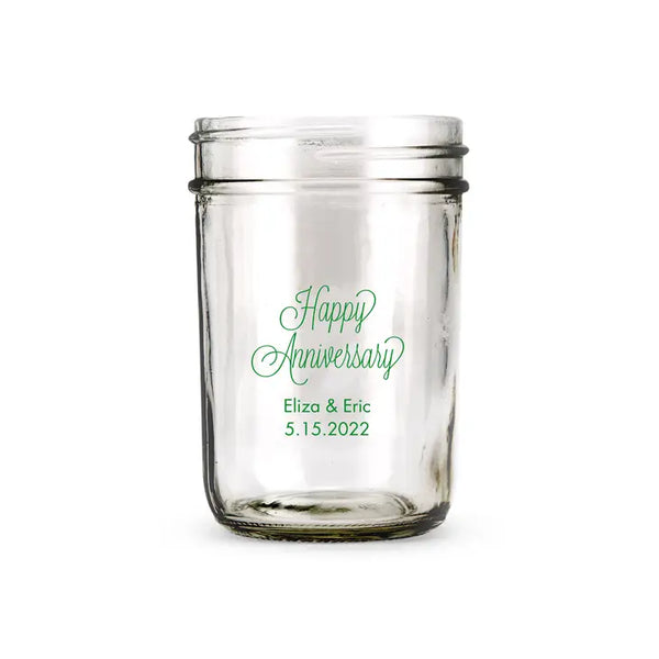 Personalised 8 oz. Glass Mason Jar Favour with Lid Options - Anniversary | More Occasions